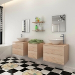 Set Mobili da Bagno 9 pz con Lavabo e Rubinetto Beige