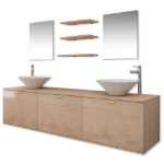 Set Mobili da Bagno 10 pz con Lavabo e Rubinetto Beige