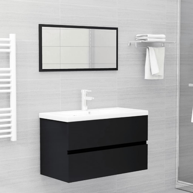 Set Mobili da Bagno 2 pz Nero in Legno Multistrato