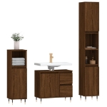 Set Mobili da Bagno 3 pz Rovere Marrone in Legno Multistrato