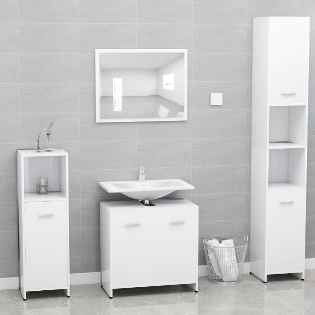 Set Mobili da Bagno Bianco in Legno Multistrato