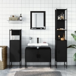 Set Mobili da Bagno 4 pz Nero in Legno Multistrato