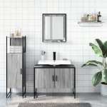 Set Mobili da Bagno 3 pz Grigio Sonoma in Legno Multistrato