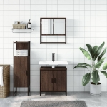 Set Mobili da Bagno 3 pz Rovere Marrone in Legno Multistrato