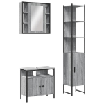 Set Mobili da Bagno 3 pz Grigio Sonoma in Legno Multistrato