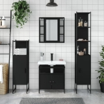 Set Mobili da Bagno 4 pz Nero in Legno Multistrato