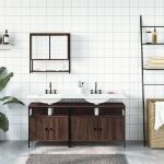 Set Mobili da Bagno 3 pz Rovere Marrone in Legno Multistrato