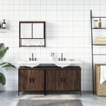 Set Mobili da Bagno 3 pz Rovere Marrone in Legno Multistrato