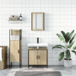 Set Mobili da Bagno 3 pz Rovere Sonoma in Legno Multistrato