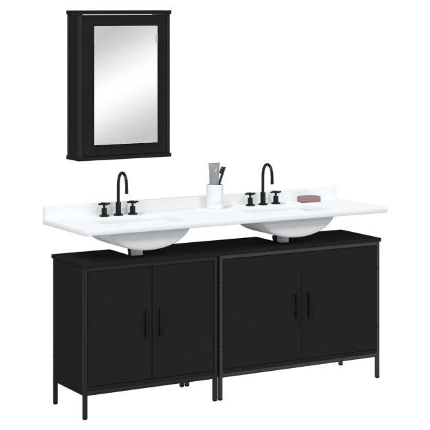 Set Mobili da Bagno 3 pz Nero in Legno Multistrato