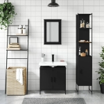 Set Mobili da Bagno 3 pz Nero in Legno Multistrato