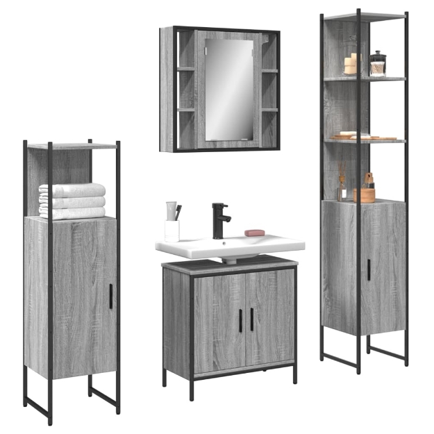 Set Mobili da Bagno 4 pz Grigio Sonoma in Legno Multistrato