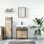 Set Mobili da Bagno 3 pz Rovere Sonoma in Legno Multistrato