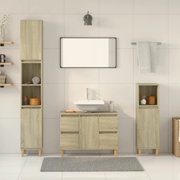 Set Mobili da Bagno 3 pz Rovere Sonoma in Legno Multistrato