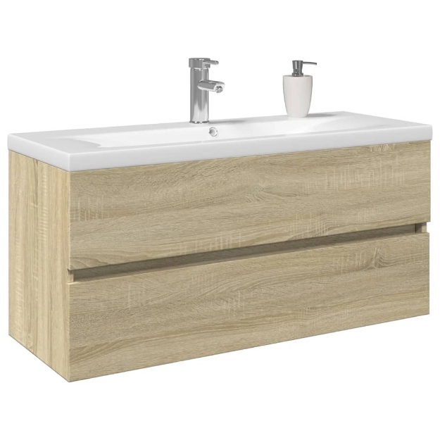 Set Mobili da Bagno 2 pz in Ceramica e Legno Multistrato