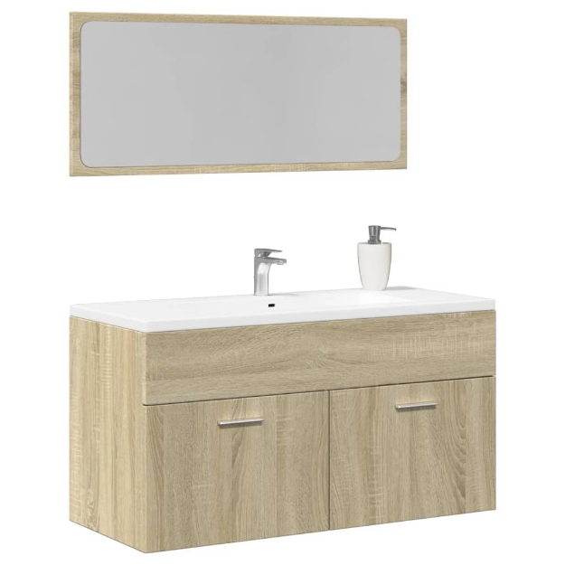 Set Mobili da Bagno 2 pz Rovere Sonoma in Legno Multistrato