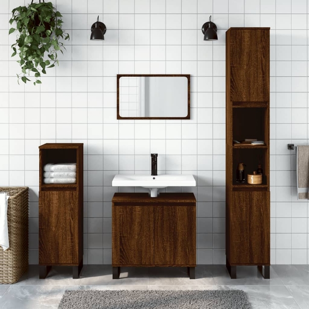 Set Mobili da Bagno 3 pz Rovere Marrone in Legno Multistrato