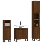 Set Mobili da Bagno 3 pz Rovere Marrone in Legno Multistrato