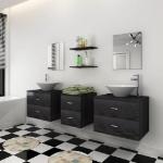 Set Mobili da Bagno 9 pz con Lavabo e Rubinetto Nero