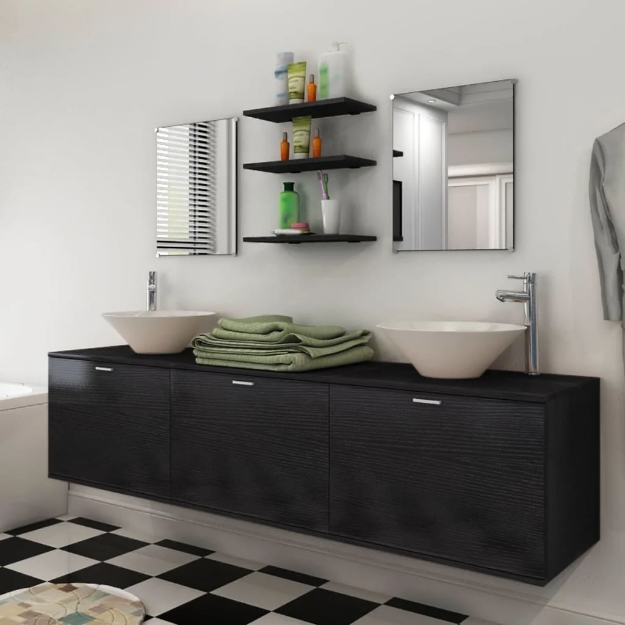 Set Mobili da Bagno con Lavabo 8 pz Nero