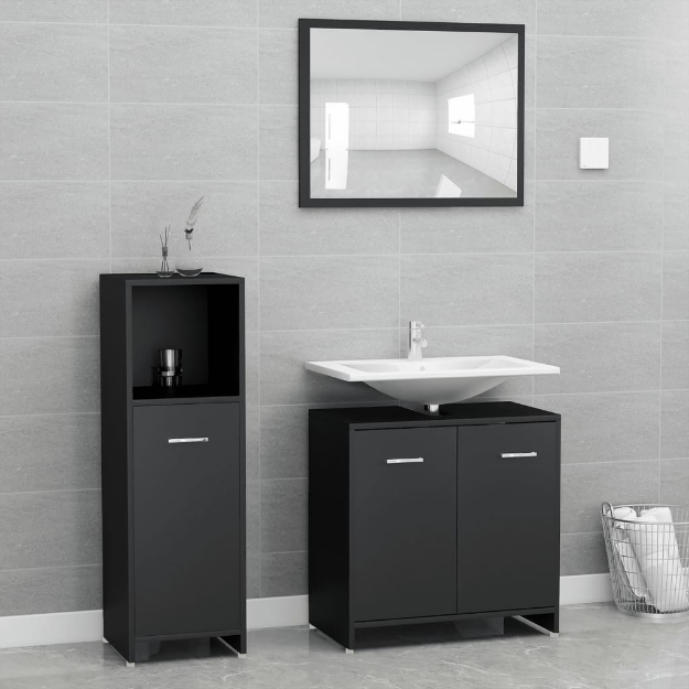 Set Mobili da Bagno 3 pz Nero in Truciolato