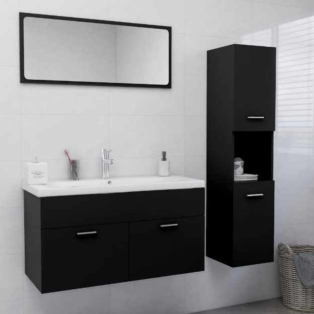 Set Mobili da Bagno Nero in Truciolato