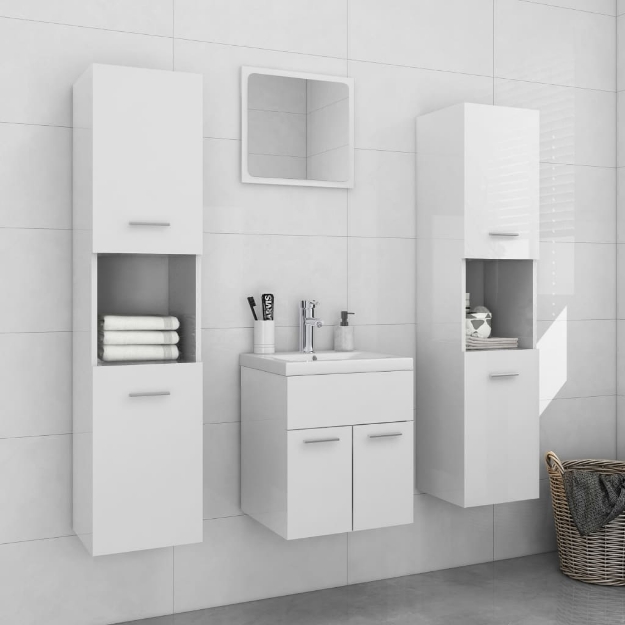 Set Mobili da Bagno Bianco Lucido in Truciolato