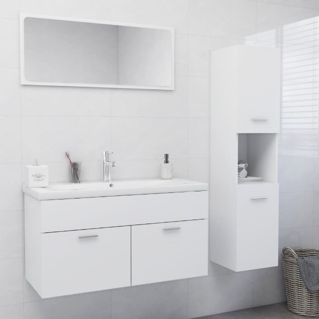 Set Mobili da Bagno Bianco in Legno Multistrato