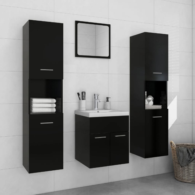 Set Mobili da Bagno Nero in Legno Multistrato