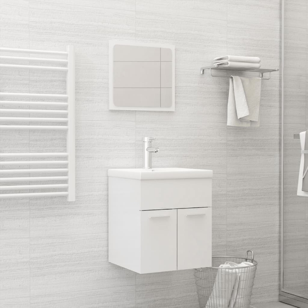 Set Mobili da Bagno Bianco Lucido in Legno Multistrato