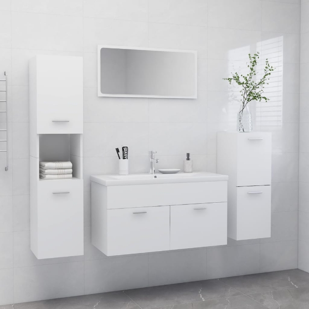 Set Mobili da Bagno Bianco in Legno Multistrato