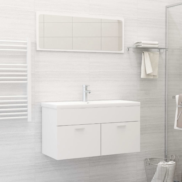 Set Mobili da Bagno Bianco in Legno Multistrato