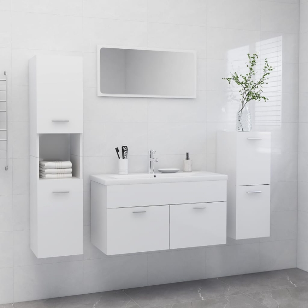 Set Mobili da Bagno Bianco Lucido in Legno Multistrato