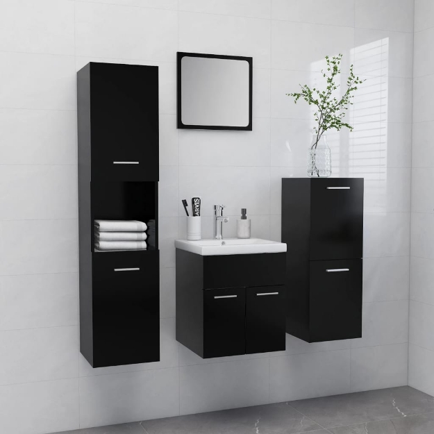 Set Mobili da Bagno Nero in Legno Multistrato