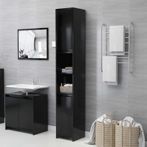 Mobile da Bagno Nero 30x30x183,5 cm in Legno Multistrato