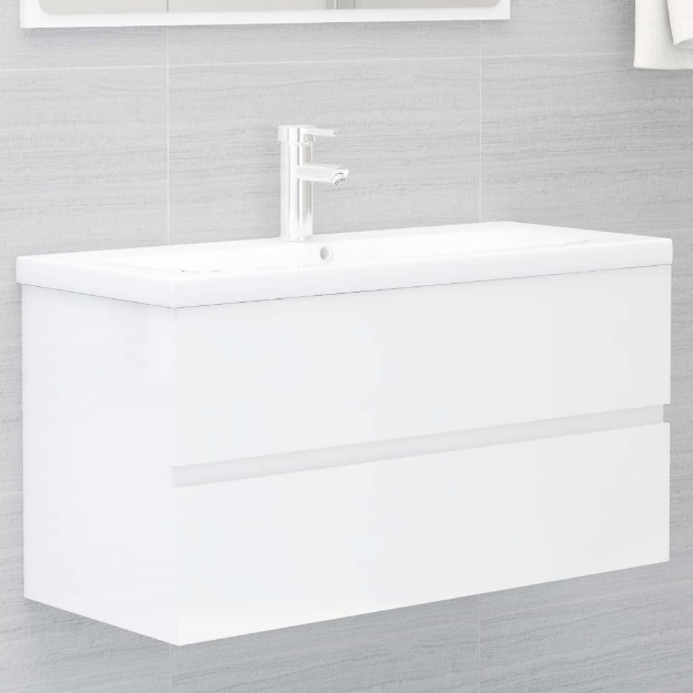 Mobile Lavabo Bianco Lucido 90x38,5x45 cm in Legno Multistrato