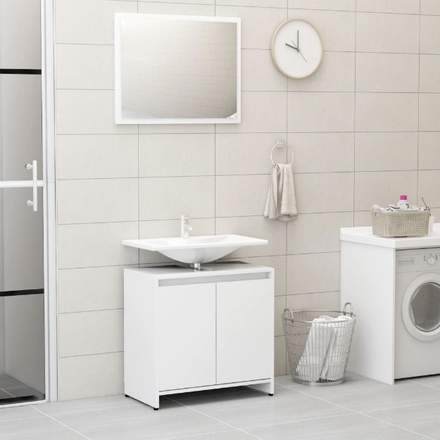 Set Mobili da Bagno Bianco in Legno Multistrato