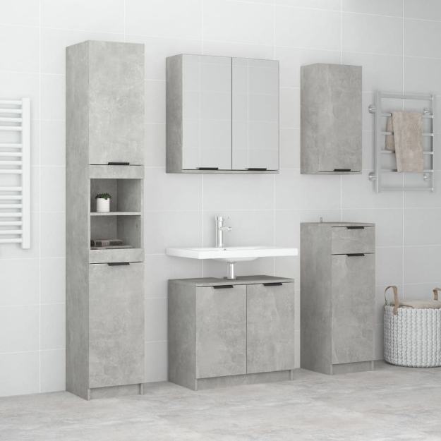 Set Mobili da Bagno 5 pz Grigio Cemento in Legno Multistrato