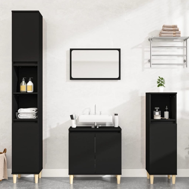 Set Mobili da Bagno 3 pz Nero in Legno Multistrato