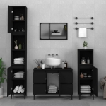 Set Mobili da Bagno 3 pz Nero in Legno Multistrato