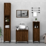 Set Mobili da Bagno 3 pz Rovere Marrone in Legno Multistrato