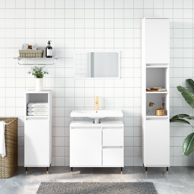 Set Mobili da Bagno 3 pz Bianco in Legno Multistrato