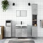 Set Mobili da Bagno 3 pz Grigio Cemento in Legno Multistrato