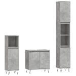 Set Mobili da Bagno 3 pz Grigio Cemento in Legno Multistrato