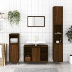 Set Mobili da Bagno 3 pz Rovere Marrone in Legno Multistrato