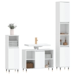 Set Mobili da Bagno 3 pz Bianco Lucido in Legno Multistrato