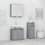 Set Mobili da Bagno 3 pz Grigio Sonoma in Legno Multistrato