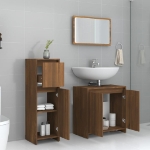 Set Mobili da Bagno 3 pz Rovere Marrone in Legno Multistrato