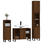 Set Mobili da Bagno 3 pz Rovere Marrone in Legno Multistrato