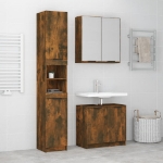 Set Mobili da Bagno 3 pz Rovere Fumo in Legno Multistrato